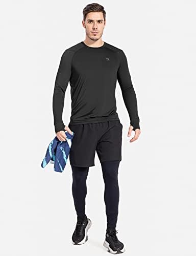 BALEAF erkek Atletik Uzun Kollu Koşu Gömlek Thumbholes Hafif Egzersiz T-Shirt Hızlı Kuru Tops