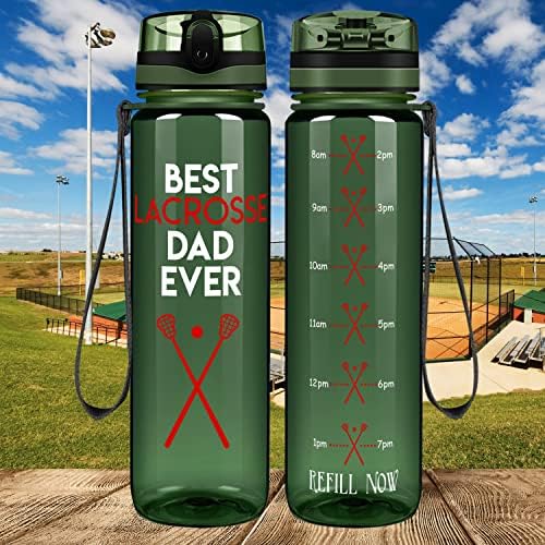 En iyi Lacrosse Baba üzerinde Hiç Ordu Yeşil Parlak 32 oz 1 Litre Motivasyon Izleme Su Şişesi ile Zaman Işaretleyici doğum günü