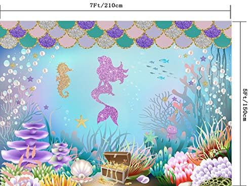 CapiSco 7X5FT Mermaid Backdrop Küçük Denizkızı Arka Plan Girll Doğum Günü Partisi için Güzel Sualtı Dünyası Su Çim Denizyıldızı