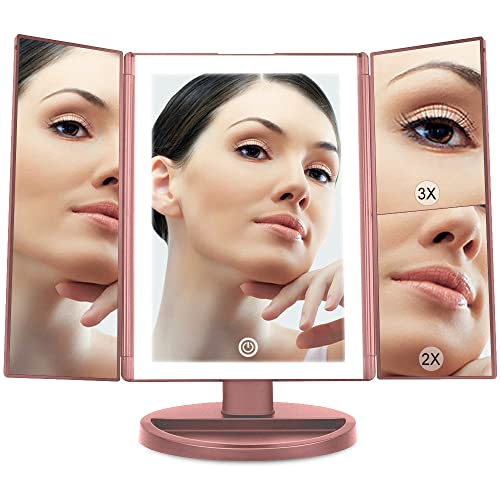 Beautyworks Büyütmeli Işıklı LED Ayna, Makyaj Aynası, Dokunmatik Ekran ışık Kontrolü, 3 Yollu Ayna, 1/2 / 3X Büyütme, Taşınabilir