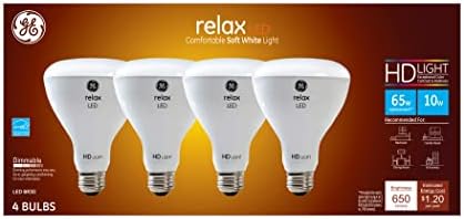 GE Lighting Relax HD BR30 İç Mekan Işıklandırmalı LED Ampul, 65 Watt Değiştirme, Yumuşak Beyaz (4'lü Paket)