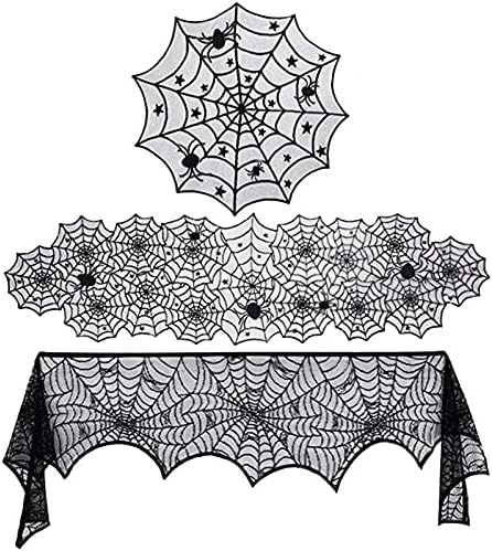 Unves Cadılar Bayramı Masa Süslemeleri Kapalı Dahil Cadılar Bayramı Masa Koşucu & Örümcek Web Şömine Mantel Eşarp & Yuvarlak