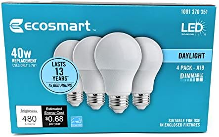 EcoSmart 40W Eşdeğer Gün Işığı A19 Energy Star ve Kısılabilir LED Ampul (4'lü Paket)