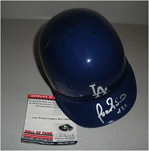 Juan Rivera El İmzalı Otomatik Mini Kask Los Angeles Dodgers 21 W / COA İmzalı MLB Mini Kasklar