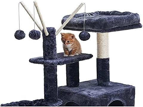 Kedi Ağacı Kedi Ağacı Sisal Tırmalama Direkleri ile 46 inç Kedi Kınamak, Tırmalama Tahtası ile Çok Seviyeli Kedi Kulesi, Sepet,