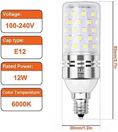 Sagel E12 LED Mısır Ampulleri 12W, 100W Akkor Ampuller Eşdeğeri, 6000K Soğuk Beyaz Şamdan E12 SES Ampuller, Kısılabilir Olmayan,