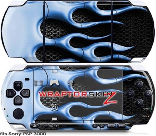 Sony PSP 3000 Çıkartma Stili Deri-Metal Alevler Mavi (OEM Ambalaj)