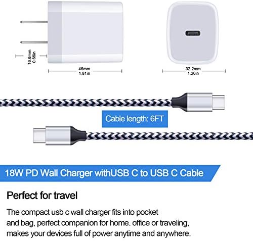 USB C Duvar Şarj Cihazı, USB C USB C Kablosu 6FT, SİXSİM PD 20W USB C Güç Adaptörü Hızlı Şarj Bloğu 60W Tip C Kablo Samsung Galaxy