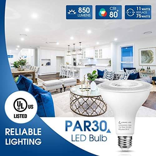 LOHAS PAR30 LED Flood Light Bulbs, İç/Dış mekan, Kısılabilir, 11W (75W Eşdeğeri), Gün ışığı 5000K, Uzun Boyunlu, PAR30 LED Spot