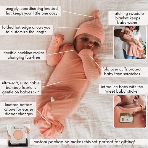 Bebek Bambu Düğümlü Elbise / Şapka / Kundaklama Battaniye Seti-Süper Yumuşak Yenidoğan Layette