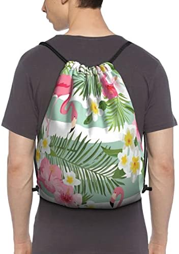 İpli sırt çantası tropikal Flamingo çiçek dize çanta Sackpack spor salonu alışveriş spor Yoga için