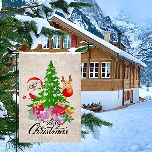 Noel Bahçe Bayrakları İçin Dışında 12x18, Noel Baba ve Geyik Çift Kalınlığı Çuval Bezi Kış Noel Yard Bayrak Çift Taraflı için