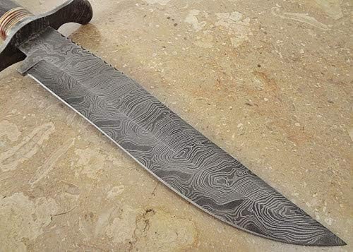 Şam Çelik Özel El Yapımı 15 Renk Kemik Kolu Şam Çelik av bıçağı İle Deri Kılıf