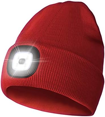 Lesgrod LED Bere şapka ile ışık, şarj edilebilir LED Far Şapka, kış Örme Şapka Balıkçılık için, hediyeler Erkekler Kadınlar için