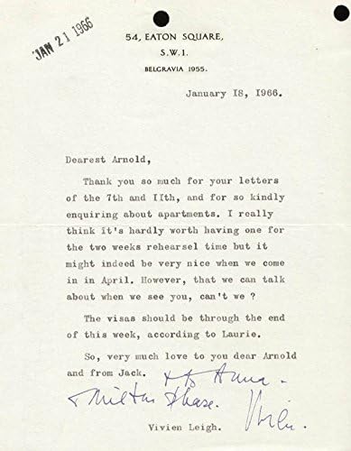Vivien Leigh-01/18/1966 İmzalı Mektup