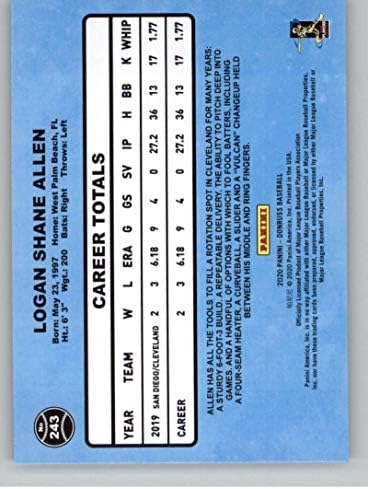 2020 Donruss Retro 1986 Varyasyonları Holo Turuncu Beyzbol 243 Logan Allen Cleveland Indians Resmi MLB PA Beyzbol Ticaret Kartı