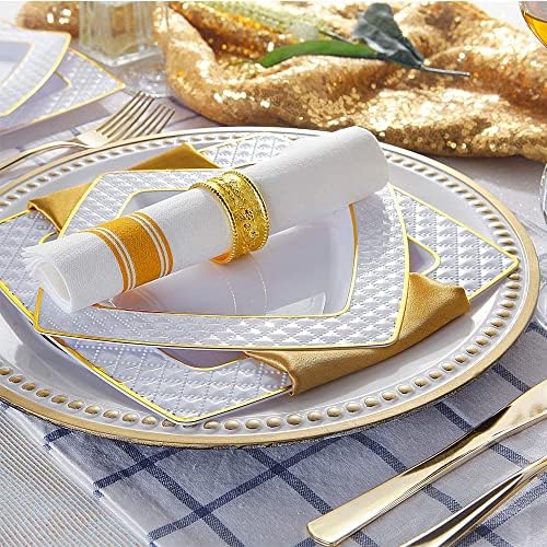 PDGJG 50 Sofra Altın Gül Altın Kare Plastik yemek Tabağı İle Altın Gümüş Set Doğum Günü Düğün Parti Malzemeleri (Renk: B)