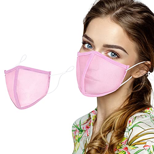 Yeniden Face_Mask Nefes Net Iplik Tasarım Yıkanabilir Örgü Kumaş Bez Anti-Pus Toz Açık Yüz Kapak (Pink-Aldult-2, 3 ADET)