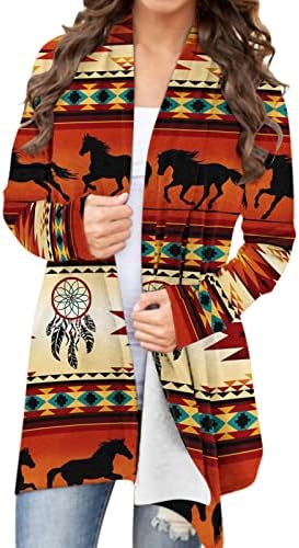 Batı Batı Etnik Baskı Retro Rahat Aztek Baskı Uzun Kollu Gömlek Hırka Pardösü,Kapüşonlu Ceket,Kış Ceket (10832)