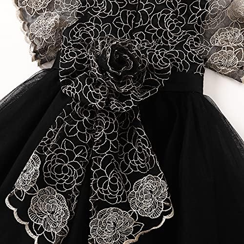 TENTİDE Siyah Bebek Kız Elbise Büyük Yay Kısa Kollu Dantel Nakış Bebek Elbise için Parti Cenaze 0-24 M