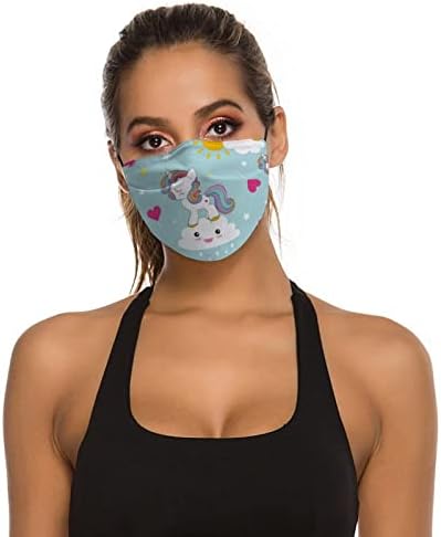 Yüz Maskeleri, Filtreli Toz Maskesi Unisex Yeniden Kullanılabilir Yıkanabilir Tek Boynuzlu At Gökkuşağı 1 ADET
