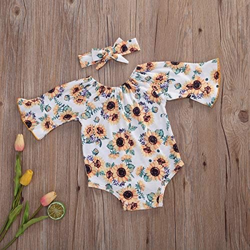 Yenidoğan Bebek Kız Ayçiçeği Romper Kapalı Omuz Bodysuit Tulum Sunsuit Kıyafetler Set Giysileri