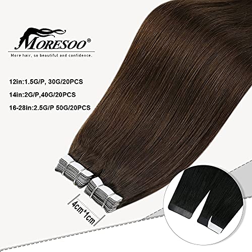Moresoo 26 inç saç ekleme Bant İnsan Saç Koyu Kahverengi saç ekleme Remy Saç Bant Uzantıları 20 Adet 50 Gram Kahverengi İnsan