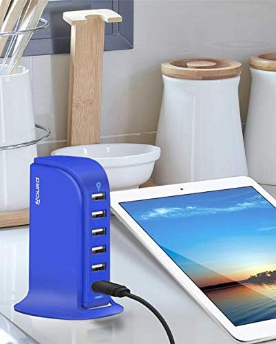 Aduro 40 W 6-Port USB Masaüstü Şarj İstasyonu Hub Duvar Şarj için iPhone iPad Tablet Akıllı Telefonlar ile Akıllı Akış (Mavi)