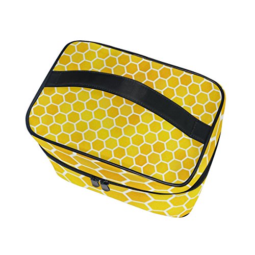 Kozmetik çantası Suluboya sarı altıgen geometrik desen kadın makyaj çantası seyahat depolama Organizatör