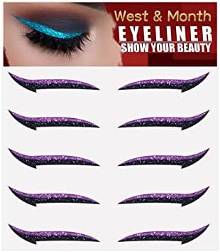 QICHA 5 Pairs Kullanımlık Glitter Eyeliner Çıkartmalar Anında Eyeliner Çıkartmalar Kendinden Yapışkanlı Göz Hattı Şerit Sticker