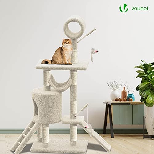 VOUNOT Kedi Ağacı Kulesi, Sisal Tırmalama Direği ile Kedi Kınamak, Çok Seviyeli Kedi Tırmanma Çerçevesi Kapalı, Kedi Aktivite