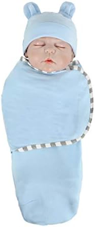 Bebek Şeyler, Yenidoğan Bebek Battaniye Kundak Katı Uyku Tulumu Uyku Çuval Arabası Wrap + Şapka Açık Mavi Bebek Bakımı için Bebek