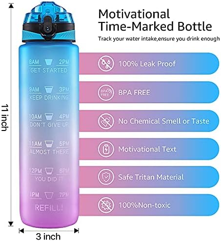 Saman ve Zaman İşaretleyicili MİYAJOY Su Şişesi, 32oz Motivasyonel Su Şişesi, BPA İçermeyen Tritan ve Tekrar Kullanılabilir su