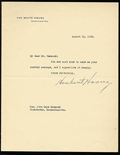 Başkan Herbert Hoover-08/13/1932 Tarihli İmzalı Mektup