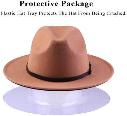 Anycosy Caz Şapka Kadınlar için İki Ton Keçe Fedora Şapka Geniş Ağız Panama ile Kemer