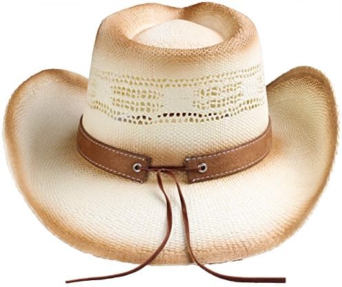 Kuyruk Essentials Erkek ve kadın Dokuma Hasır Kovboy Cowgirl Şapka Batı Outback w / Geniş Ağız