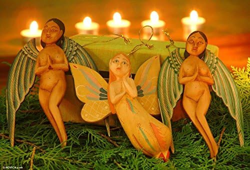 NOVİCA Dekoratif Ahşap Noel Asılı Tatil Süsler, Çeşitli, Angels '(3 Set)