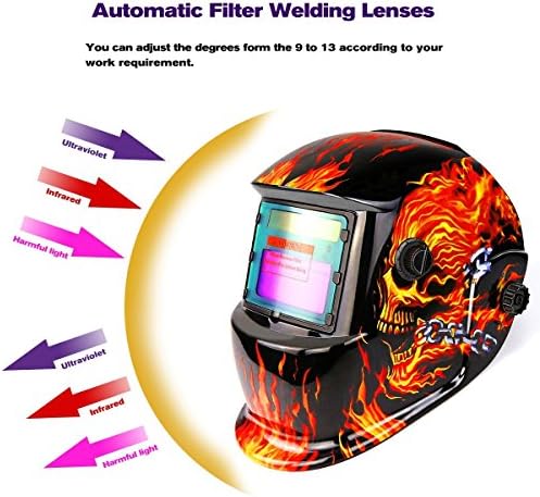 DESOON Kalkanı Flaming Kafatası Tasarım Güneş Enerjisi Otomatik Kararan Kaynakçı Maskesi ile Geniş Lens Ayarlanabilir Gölge Aralığı