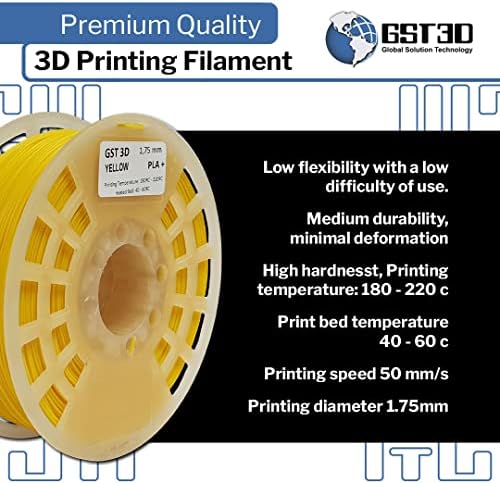Filament 1.75 mm PLA 3D Yazıcı Sarf, 1 kg Biriktirme (2.2 lbs), Boyutsal Doğruluk + / -0.05 mm, Fit En FDM Yazıcı (Sarı)