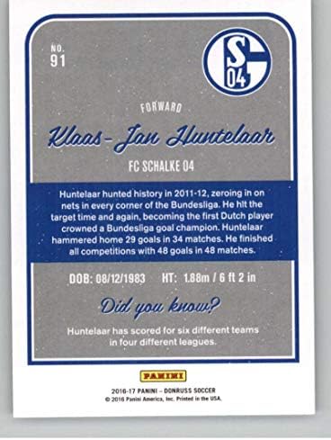 -17 Donruss Altın Futbol 91 Klaas-Jan Huntelaar FC Schalke 04 Panini Amerika'dan Resmi Futbol Ticaret Kartı