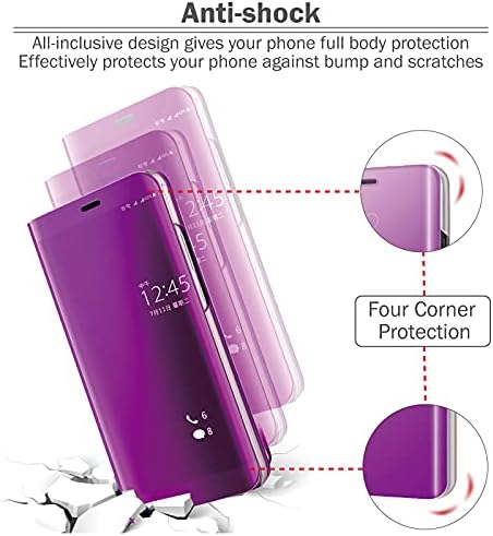 Samsung Galaxy A12 için Ffısh Flip Case, S-View Ayna Kapağı Standlı Ultra İnce-Mor