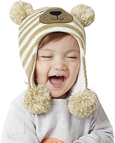 Amerikan Trendleri Bebek Kış Şapka için Yürüyor Bebek Sıcak Örgü Şapka Kış Kulaklığı ile Sevimli Ponpon Beanies için Bebek Erkek