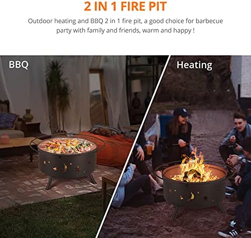 Yardsam Ateş Çukuru Odun Yanan Izgara, 30 inç Metal Ateş Çukuru Şenlik Ateşi Sobası Firebowl Arka Bahçe Verandası için 32 inç