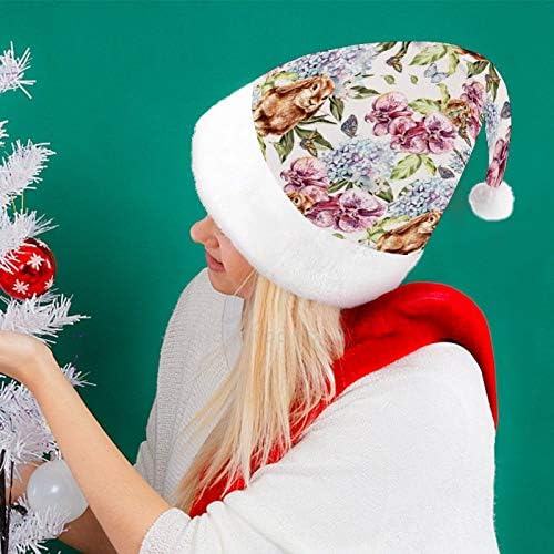 Noel Santa Şapka, Tavşan Çiçekler Noel Tatil Şapka Yetişkinler için, Unisex Konfor Noel Şapkalar için Yeni Yıl Şenlikli Kostüm