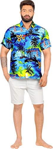 LA LEELA erkek Vintage Ön Cep Kısa Kollu Hawaii Plaj Gömlek