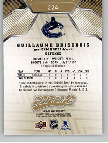 2019-20 Üst Güverte MVP Altın Senaryo Hokeyi 224 Guillaume Brisebois Vancouver Canucks Resmi Blaster Sadece Perakende NHL Hokeyi