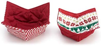Kazak desen kırmızı 8 inç pamuk tatil mikrodalga kase Pot sahipleri 2 Set