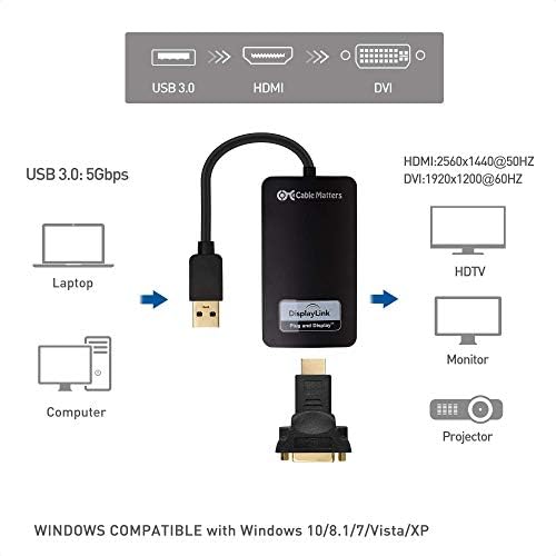 Kablo Sorunları SuperSpeed USB 3.0-HDMI Adaptörü (USB-HDMI Adaptörü) Windows için Siyah ve 6 Ayak Mini DisplayPort-HDTV Kablosu