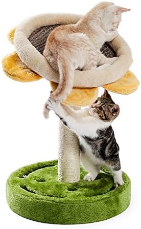 EMAIE Kedi Ağacı Üç-in-one Kedi tırmalama sütunu, Ayçiçeği Şekli Kedi Salonu Yatak Kedi Komik Topları ile Küçük Yetişkin Kediler