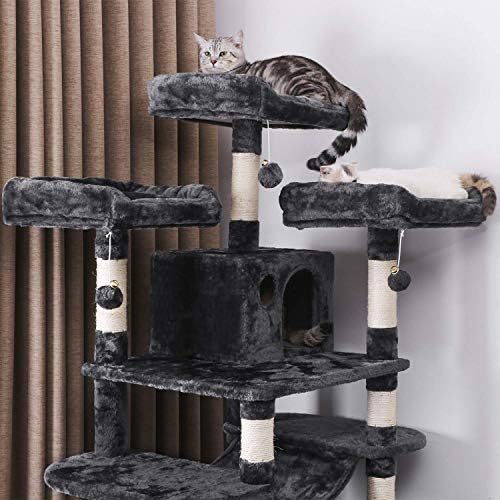 BEWISHOME Büyük Kedi Ağacı Kınamak Paketi ile Kedi Kulesi Sisal Tırmalama Direkleri Tünemiş Evler Kedi Mobilya Kitty Aktivite
